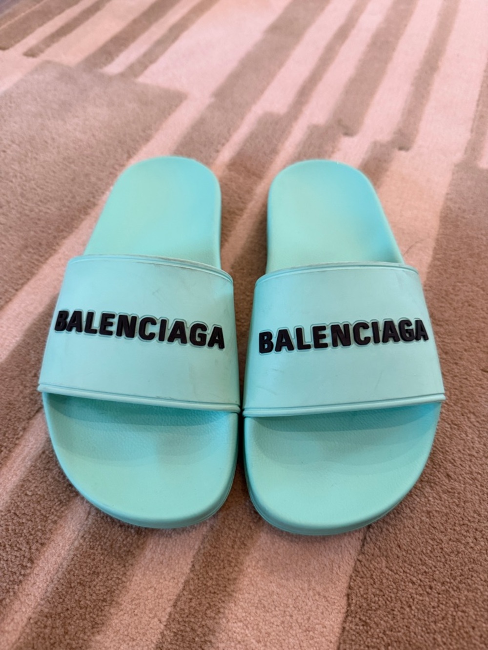 Balenciaga Aqua-Turquoise Logo Slide Sandals